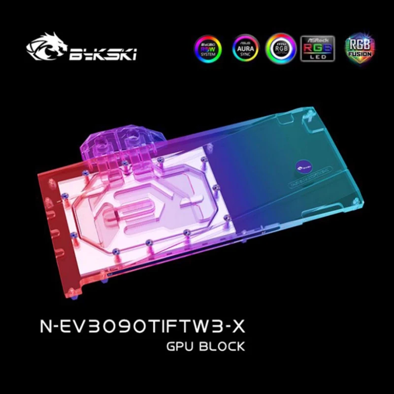 Водоблок для видеокарты Bykski, подходит для EVGA RTX3090Ti FTW3 ULTRA / Медный охлаждающий радиатор с RGB-подсветкой, синхронизация RGB, модель N-EV3090TIFTW3-X