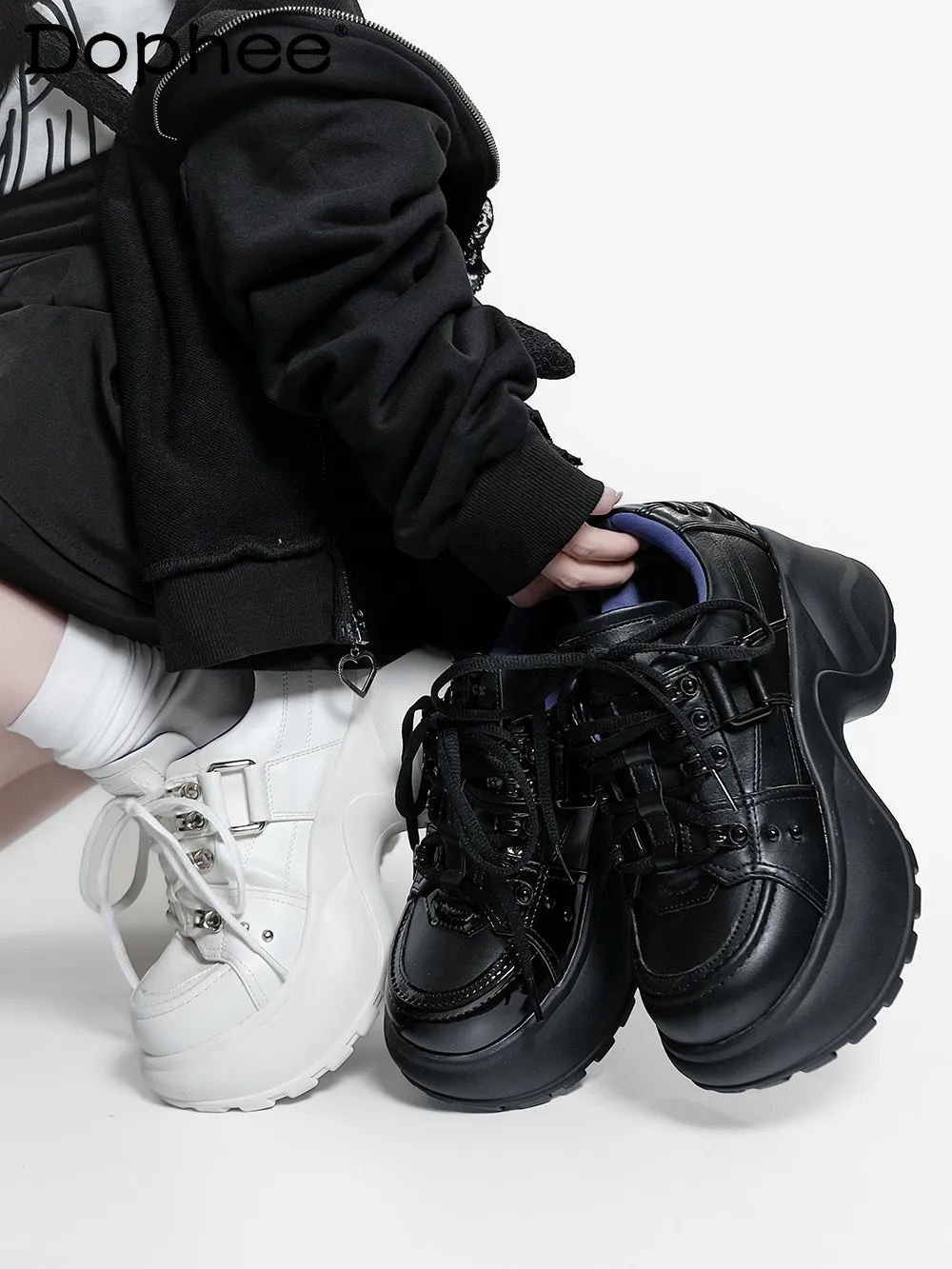 

2026 New Spring Japanese Black Thick-Soled Platform Shoes Girls Women Subculture Fashion Versatile Sweet Cool Lace-Up Sneakers