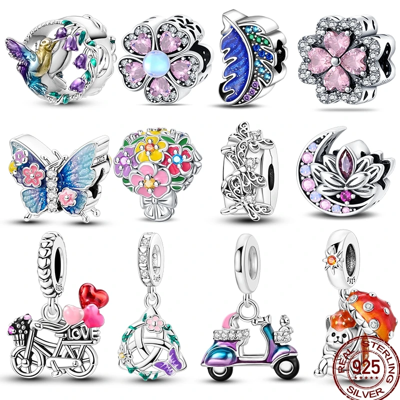 

Spring 925 Sterling Silver Gem Butterfly Flower Pendant Suitable Fit Pan 925 Original Bracelet Diy Small Fresh Jewelry