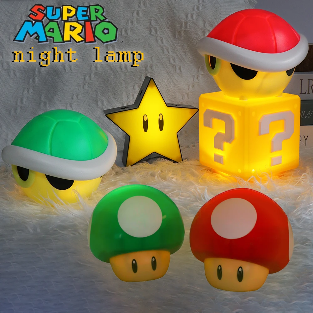 

Mario Night Light Model Figures Toy Mushroom Yellow Star Square Question Mark Lamp Koopa Troopa Statue Doll Sound Emitting Gifts