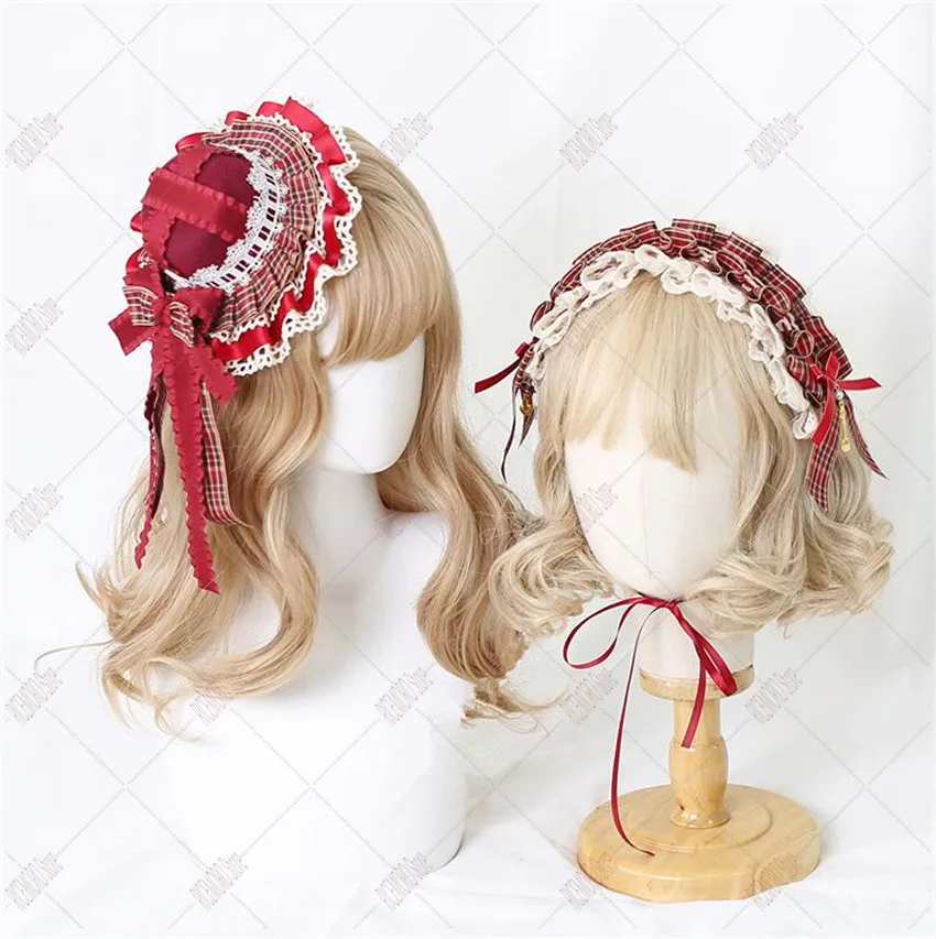 Sweet Red Plaid Bowknot Hair Hoop Bear Ear Headband KC Girl Lolita Hairpin Side Clip Headwear