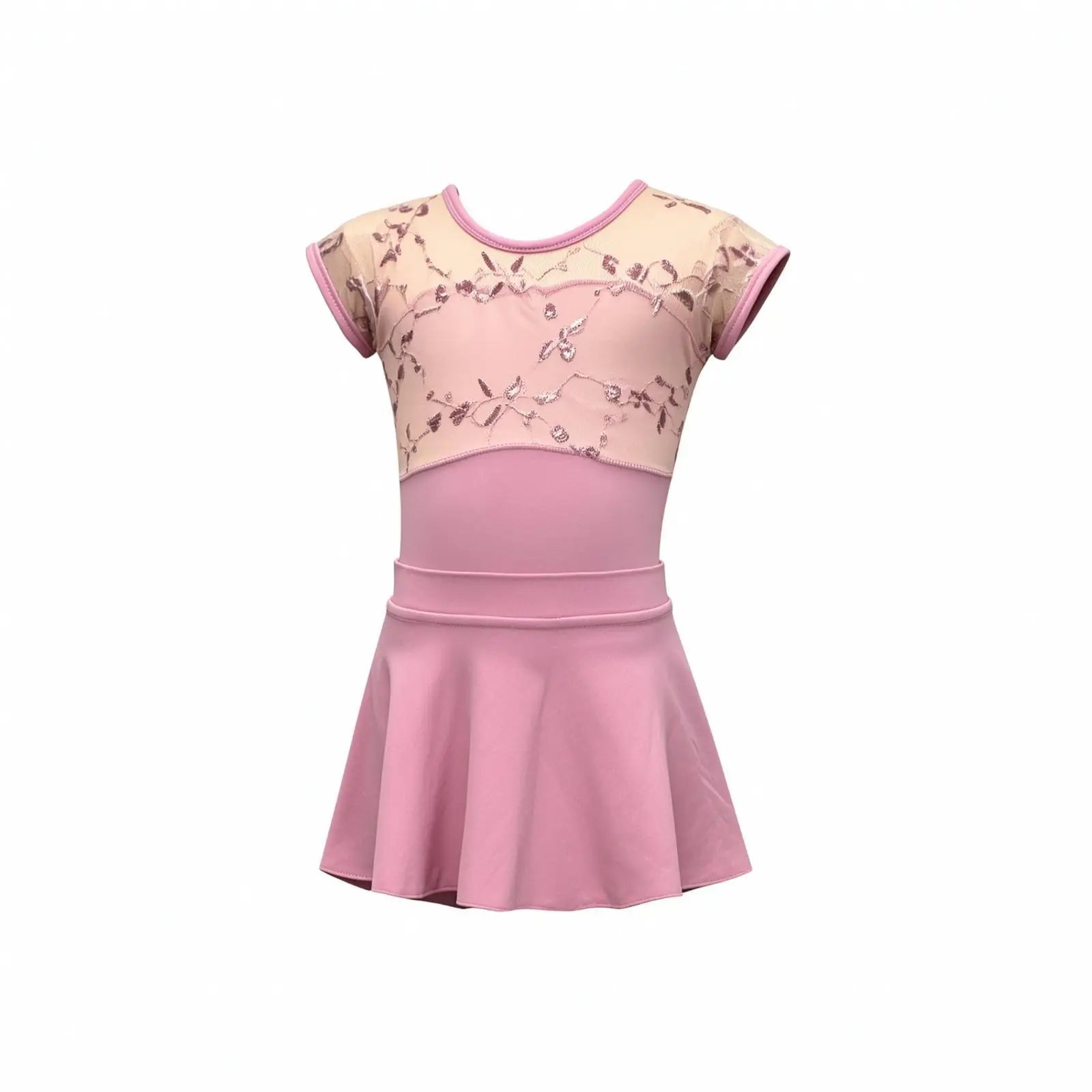 Kids Ballet Dress Cotton Leotard Short Sleeve Printed Top Attached Tutu for Modern Dance Training