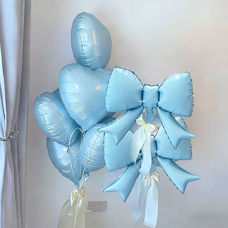 7-teiliges Set Blaue Schleife Herzförmige Folienballons Blaues Themen-Set Schleifenballons für Braut Hochzeit Geburtstag Valentinstag Jubiläum Dekorationen