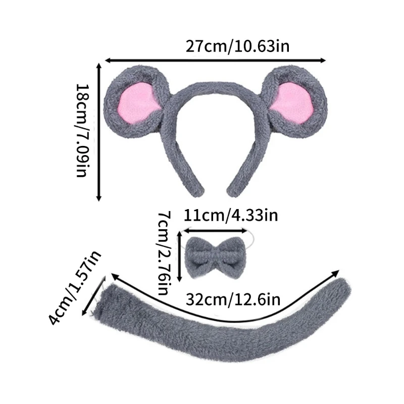 DXAE Set di accessori per costumi da topo Orecchie da topo Fascia per capelli Coda Occhiali da sole Costume per animali per feste cosplay di Halloween
