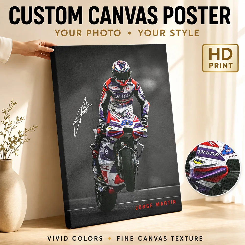 Jorge Martin MotoGP Canvas Painting Poster Dynamic Graphic Style Canvas Wall Art With Customized Photo For Garage Ideal Fan Gift