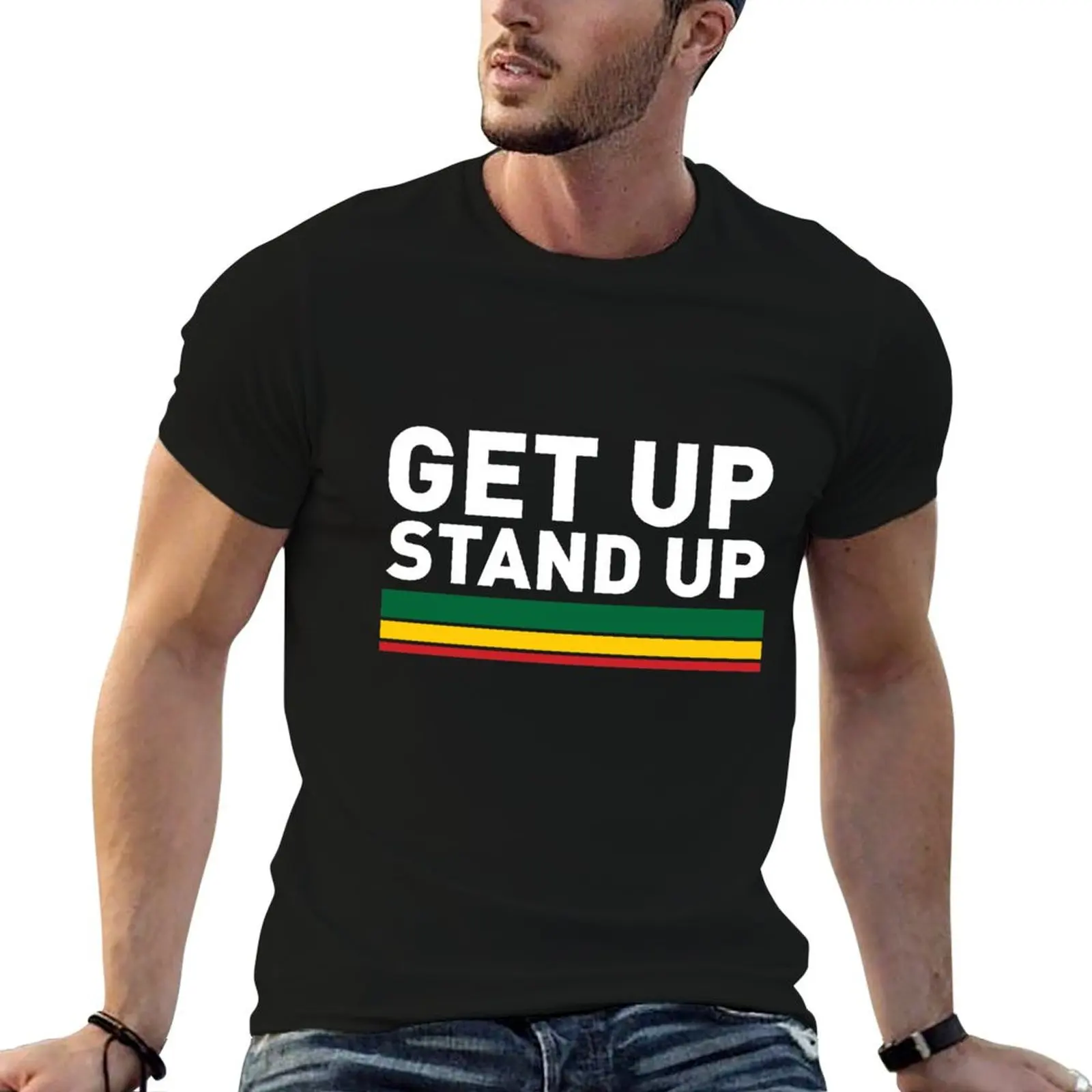 Get up Stand up / Reggae rasta vibrations T-Shirt Big Size Short Sleeve Tee for Men
