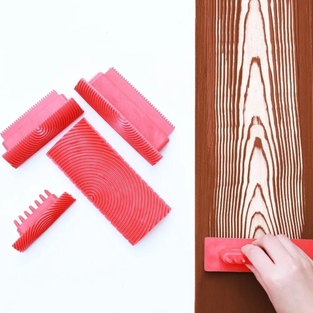 Rubber Imitation Wood Grain Tools Imitation Wood Textured Embossed Pattern Wood Graining Roller Reusable Rubber Roller Brush