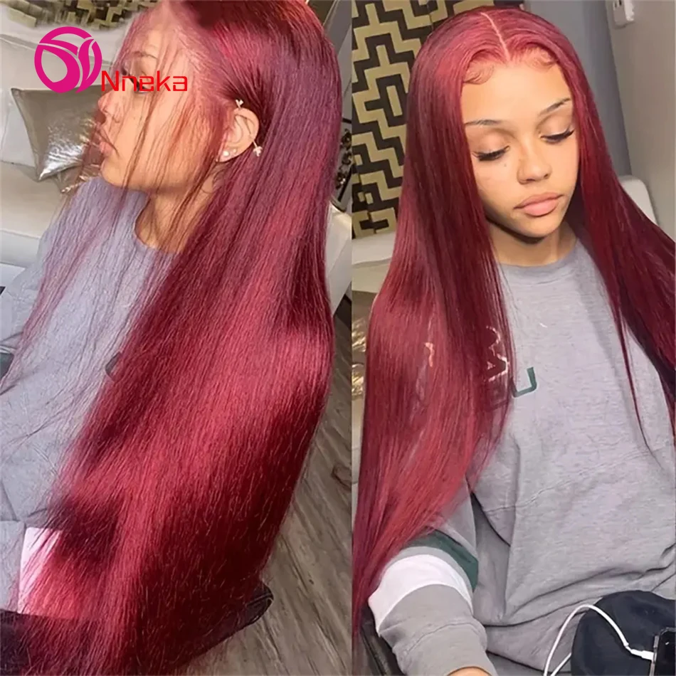 

99J Red Colored Brazilian Straight 13x6 HD Lace Frontal Wig 13x4 Burgundy Lace Front Human Hair Wigs For Women