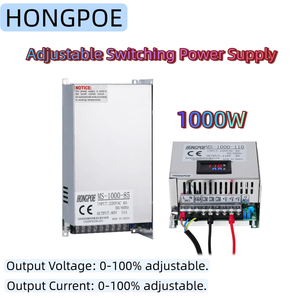 

1000W Switching Power Supply Adjustable Voltage and Current 0-12V 15V 24V 27V 36V 48V 60V 72V 85V 90V 100V 110V 200V LED SMPS