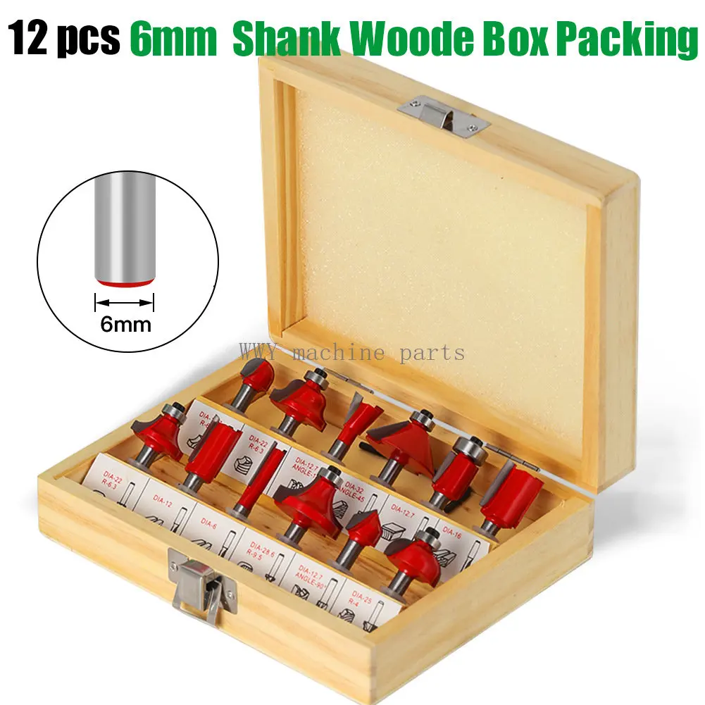 12 Pieces 6 Handle 1/4 Handle 8 Handle Woodworking Milling Cutter Woodworking Knife Set Wooden Box Set Trimming Knife Straight K