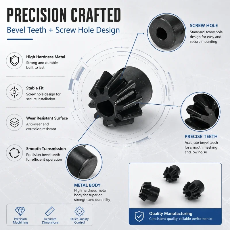 Black Alloy Model Bevel Gear Built-in Thread Hole Hobby Car Spare Hardware