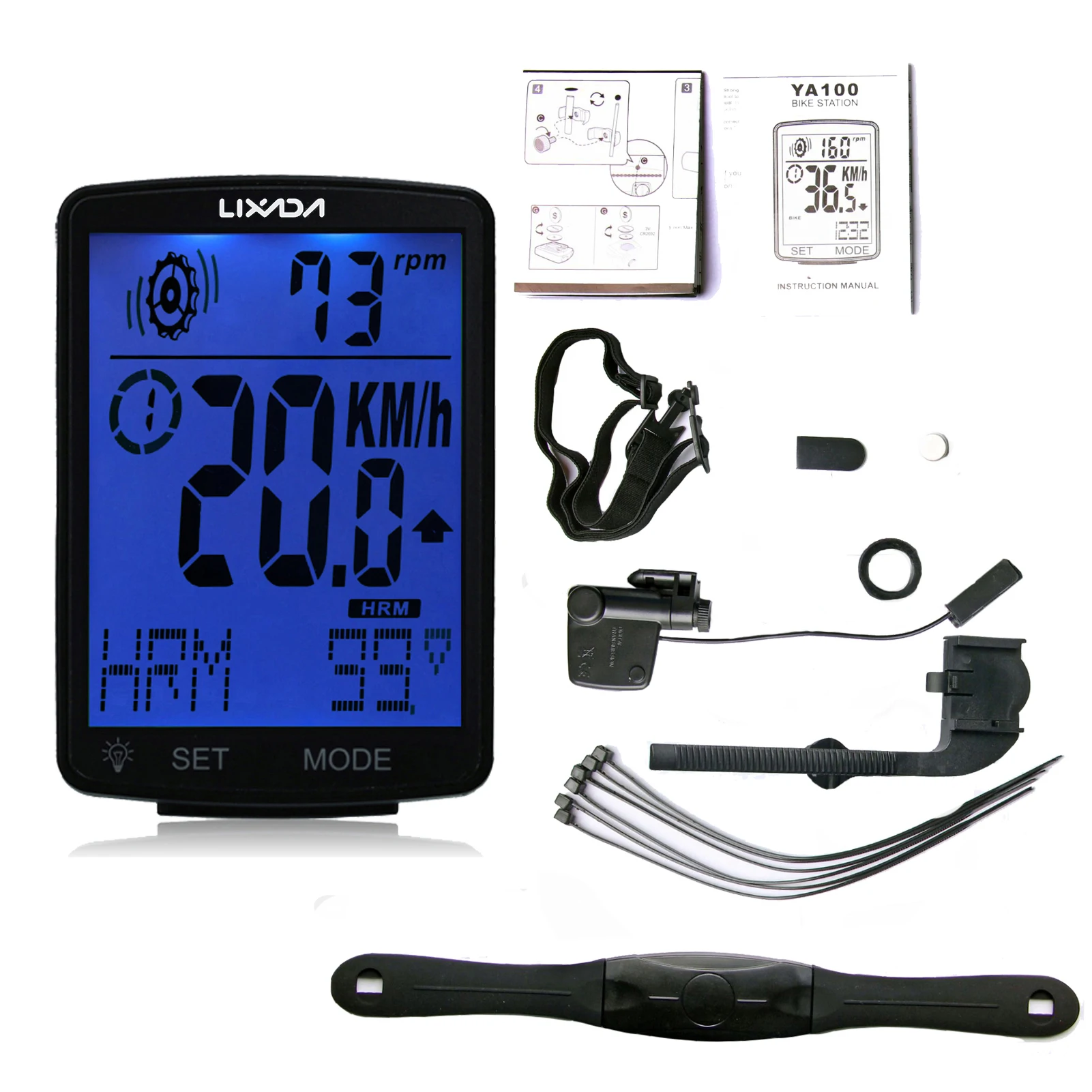 LIXADA 3 in 1 Wireless Bike Computer LCD Screen Bicycle Computer w Heart Rate Sensor MTB Speedometer Odometer IPX7 Waterproof