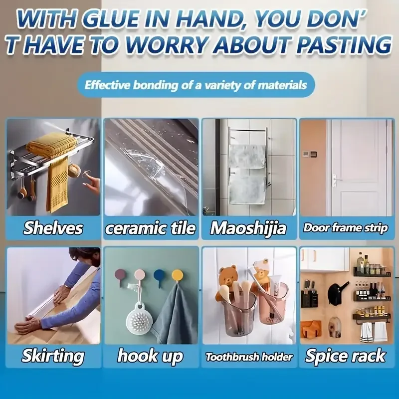 Transparent Heavy-Duty No-Nail Adhesive (with Mounting Pads) – Small Tube Precision Application, High-Strength Metal Bonding, Ba