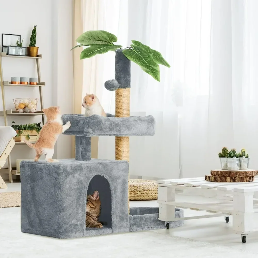 Cozy Plush Cat House com bola de pendurar e forma de folha, árvore para gatos, condomínio, Pet Products, Home Garden, frete grátis