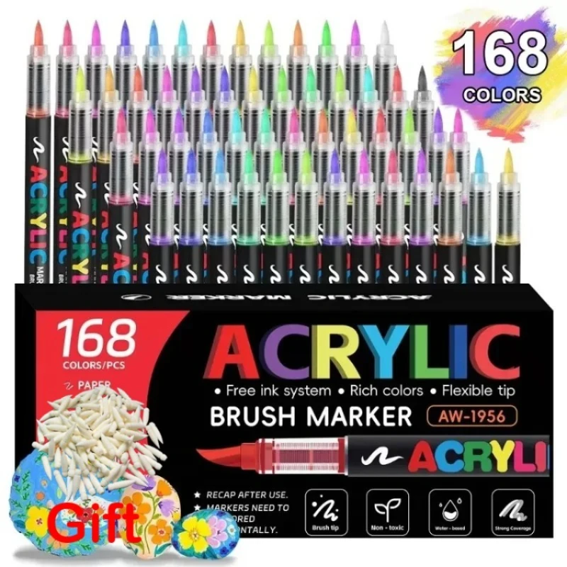 

12/168 Colors Skin Tone Acrylic Paint Pens Brush Tip Markers for Wood,Glass Painting Paint Pens Artists Drawing PK GN GuangNa
