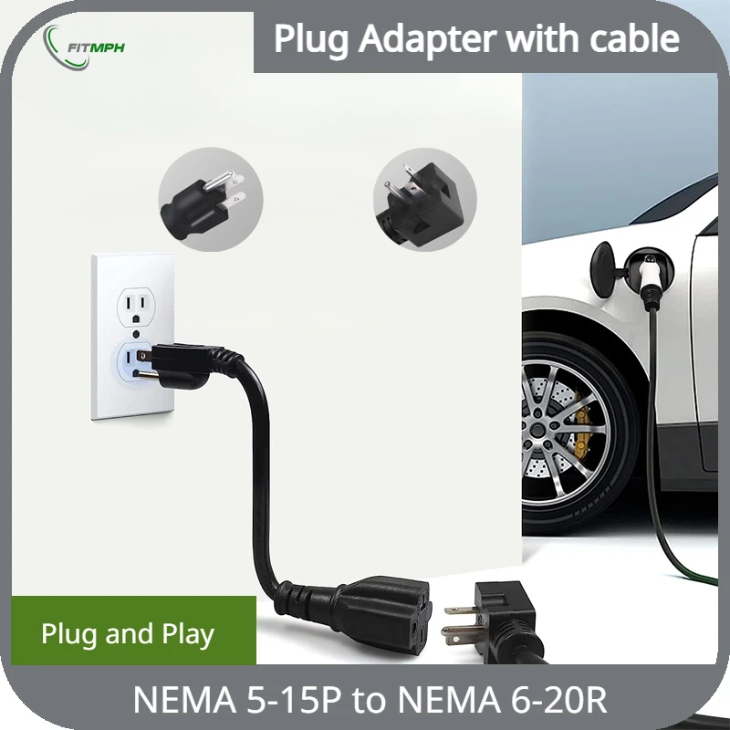 FITMPH NEMA 5-15p TO 6-20R Adapter for ev charging - Level 2 -Level 1