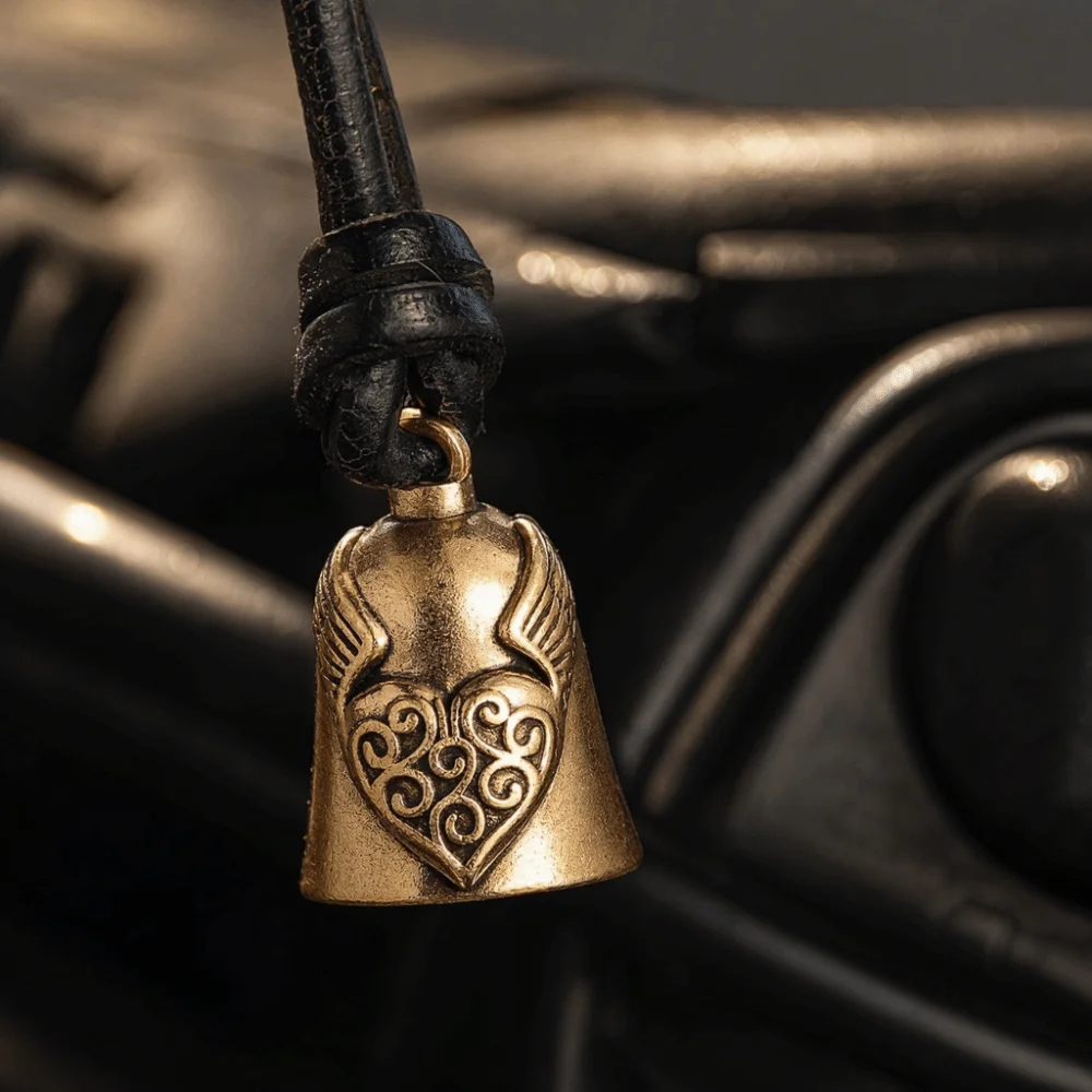 Raised Cross Heart Shape Bell Pendant Angel Wing Compact Evil Spirit Trap Bell Grooved Antique-Style Biker Good Luck Charm Men