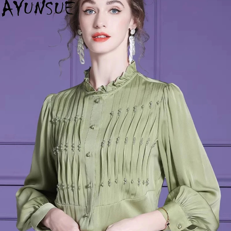 

AYUNSUE 95% натуральный шелк тутового шелкопряда, женские топы, элегантные блузки для женщин, летняя одежда 2026, модный топ, женское платье