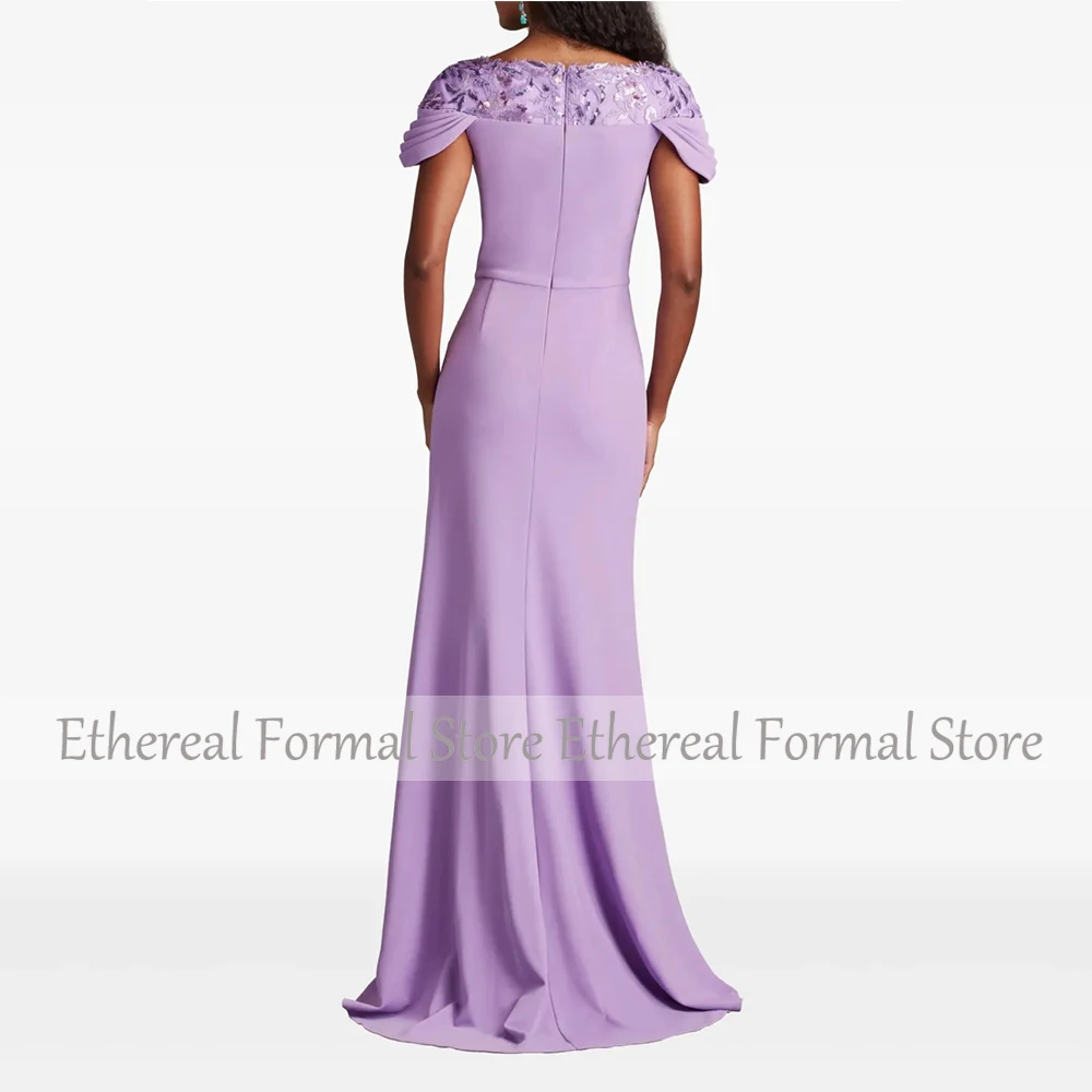Lila Abendkleid für Frauen, V-Ausschnitt, Meerjungfrau, formelles Partykleid, bodenlang, Flügelärmel, Saudi-Kleid, Applikationen, Abschlussballkleid