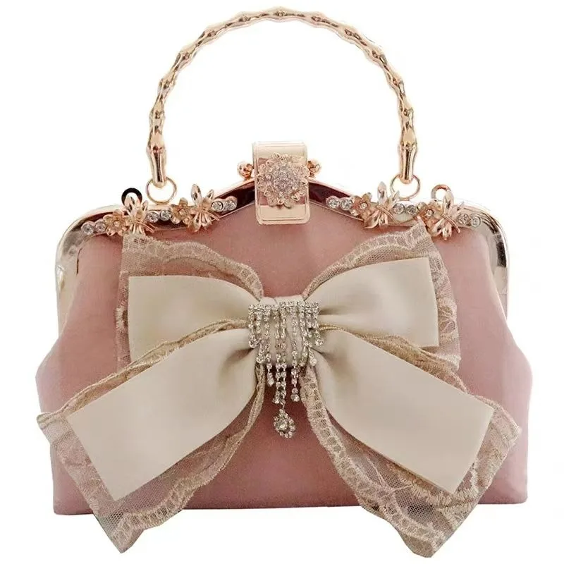 

Light Pink Foreign Style Fairy Bow Bag Chain New Versatile Sweet Shoulder Crossbody Portable High Quality High Appearance Level