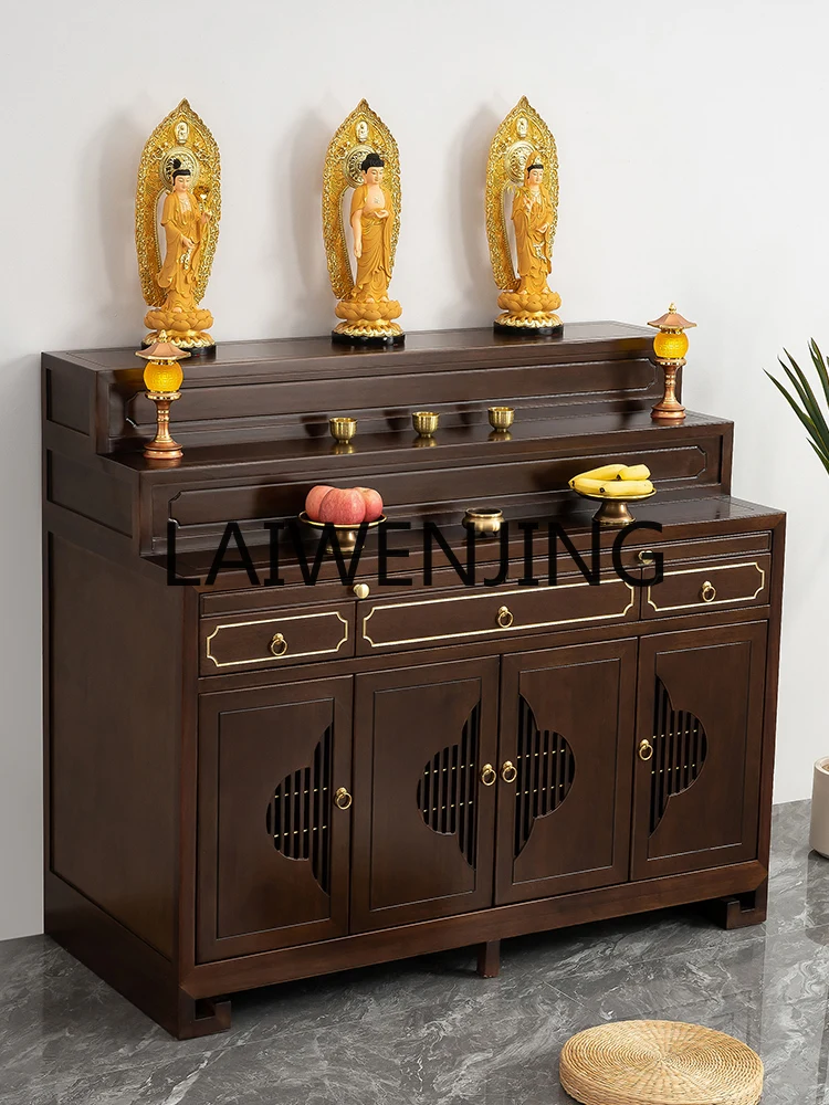 RWJ Solid Wood Bodhisattva Guan Gong Fairy Home with Cabinet Tibetan Three-Layer Modern Light Luxury Buddha Table