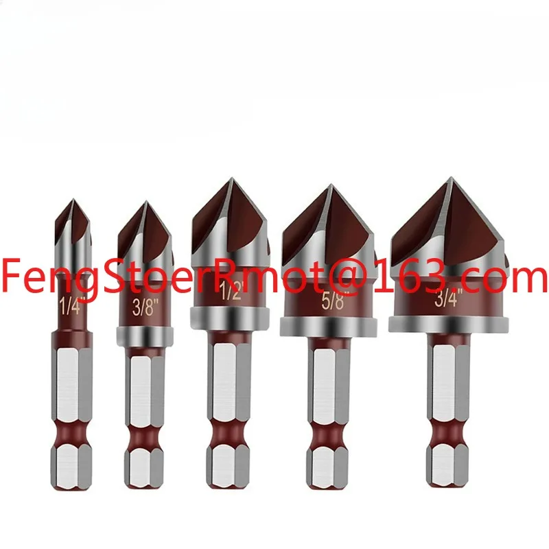 5Pcs hexagonal handle imperial five-edge chamfer hand drill deburring reaming woodworking tool set
