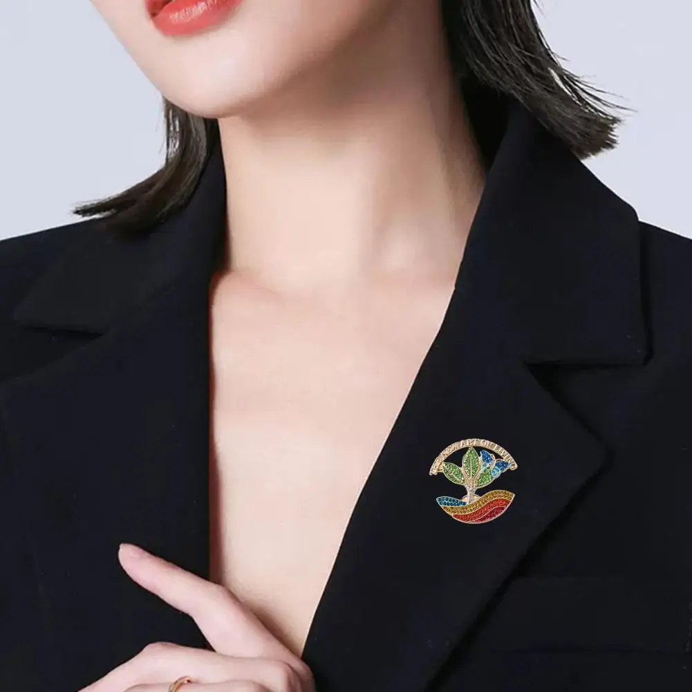 Long-lasting Brooch Alloy Brooch Pin Colorful Rhinestone Brooch Pin Anti-deformation Potted Landscape Lapel Accessory for Coats