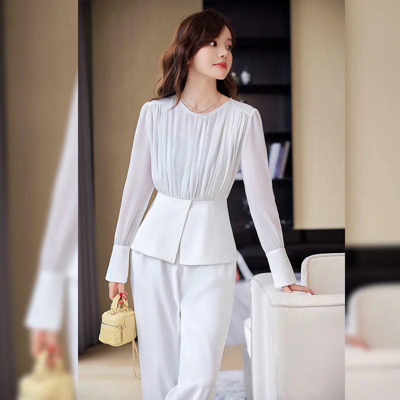 Fashion Uniform Styles Spring Women Office Business Suits Female Pantsuits Ladies Work Wear Blazers Sets With Wide Leg Trousers