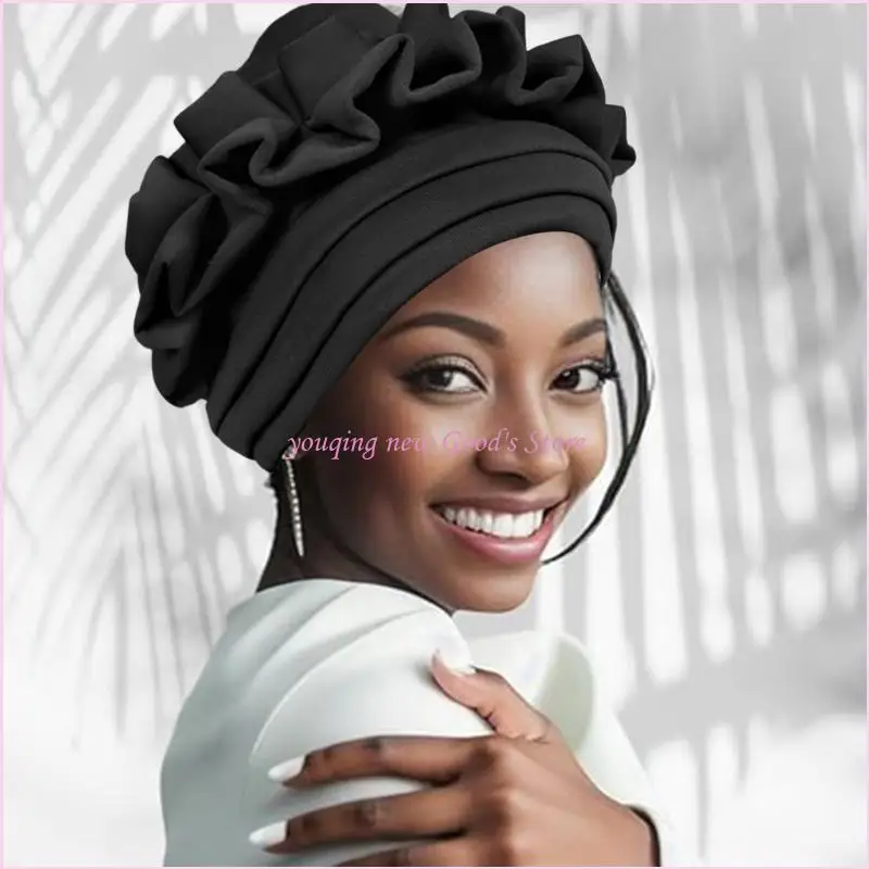 

African Women Turban Caps Flower Twisted Turbans Head Scarf for Women Hair Wraps Cover Beanies Cancer Chemo Headwear
