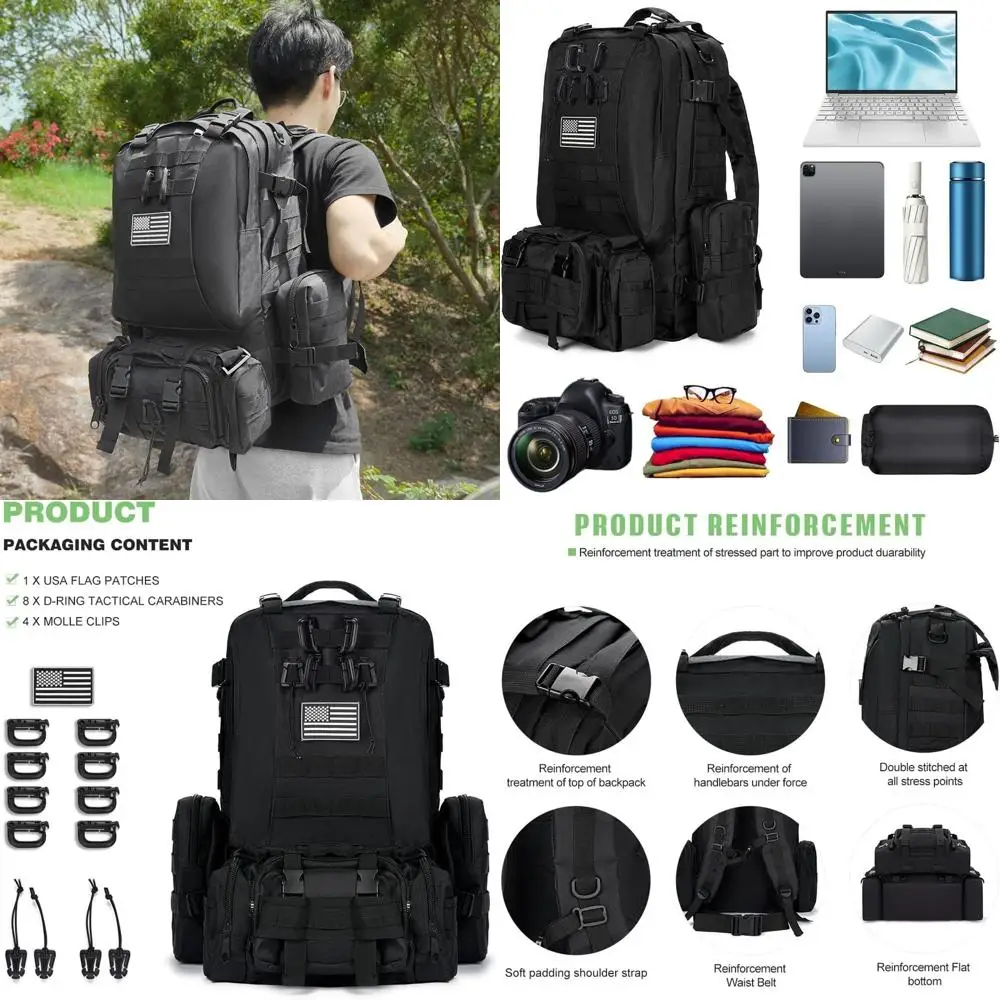 

Тактический рюкзак военного класса 40-50 л для мужчин и женщин, 3-дневный рюкзак для выживания с системой MOLLE, черный