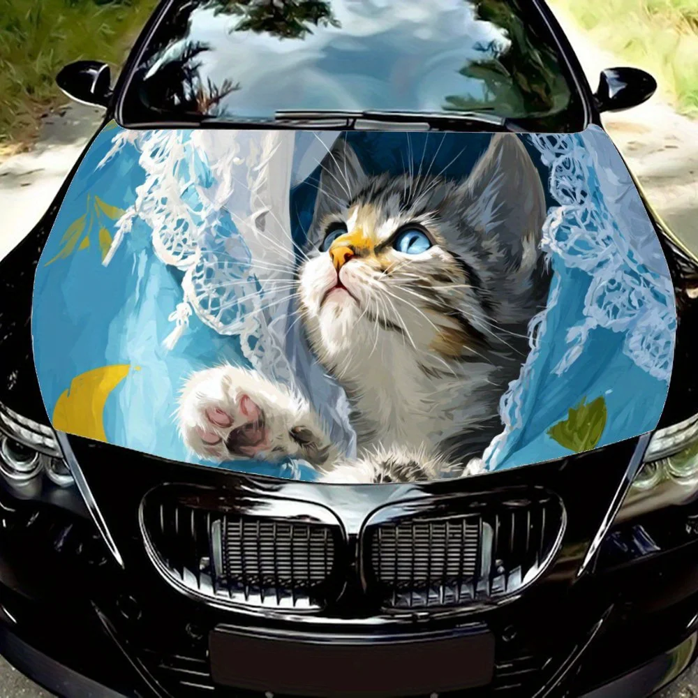 Curious little cat Pattern car hood stickers, waterproof self-adhesive, scratch resistant, easy to stick, durable car PVC sticke