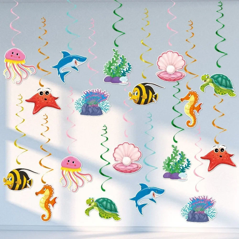 Under the Sea Theme Birthday Party Shell Seaweed Hanging Swirls Cartoon Ocean Aniamls Birthday Party Decor Boy Girl Babyshower