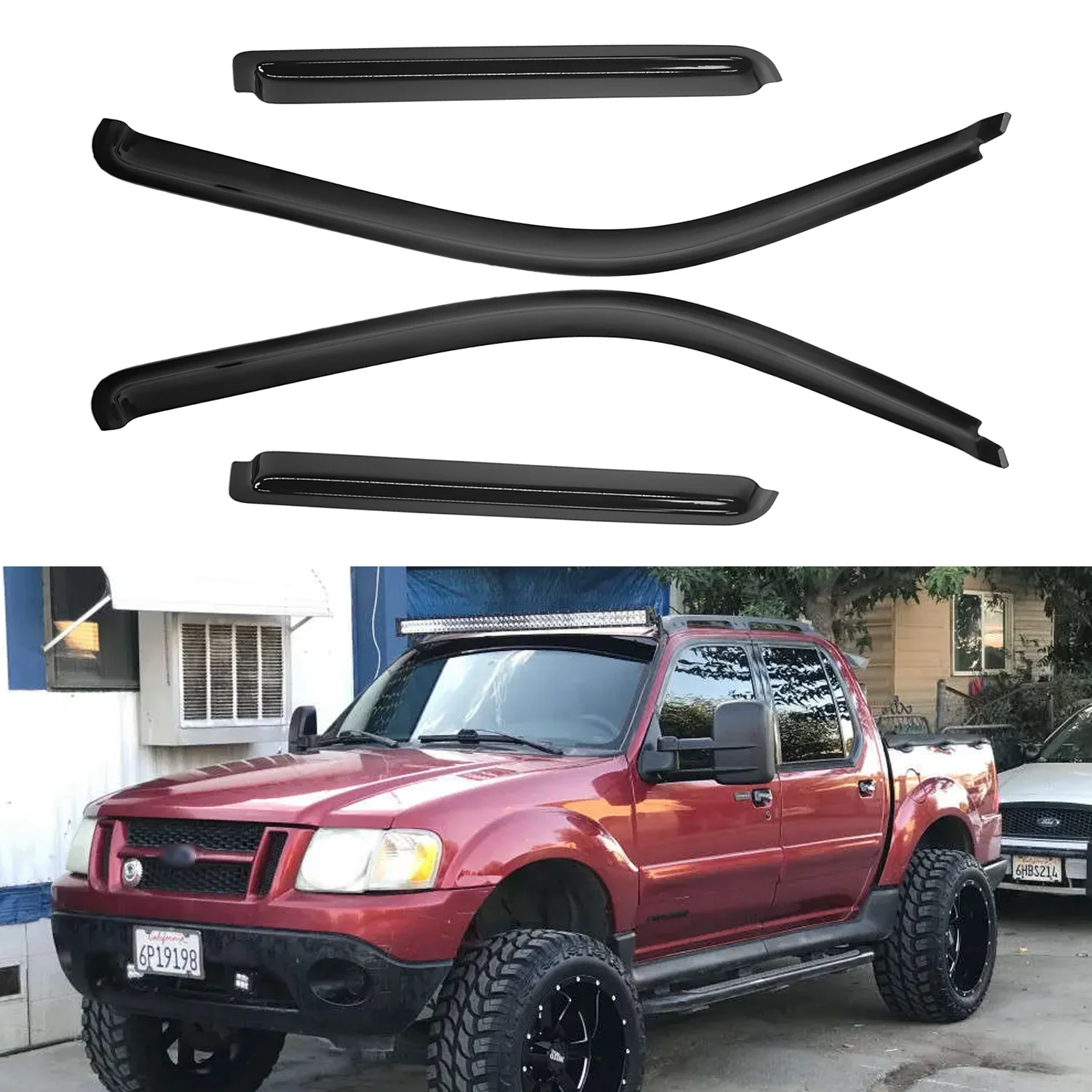 

For Ford Explorer 4-Door Hatchback 1991-2001 / Mercury Mountaineer 4-Door Hatchback 1991-2001 / Ford Explorer Sport Trac Crew Cab 4-Door 2001-2005 In-Channel Wind Deflectors Tinted 4pcs Set No Drainage Channels 1.5MM Thick