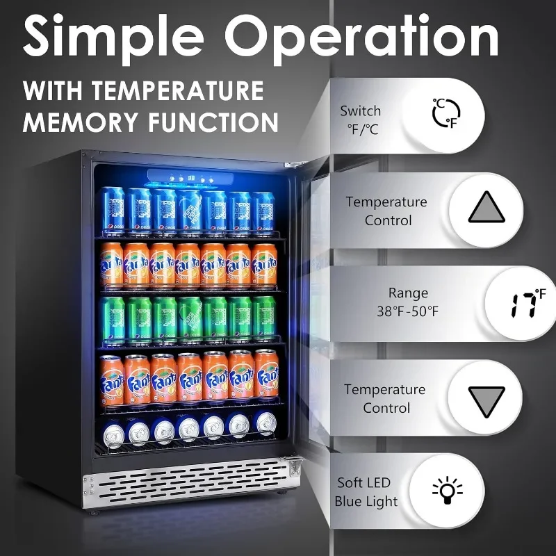 Refrigerador de bebidas, refrigerador de vinho e bebidas embutido ou independente, com porta de vidro sob refrigerador de cerveja do balcão