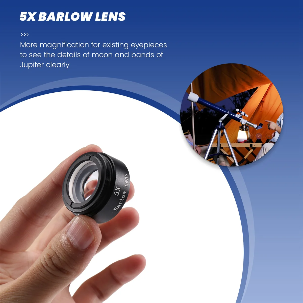 Barlow Lens 5X for Any M28X0.6 Thread 1.25inch Telescope Eyepiece Astronomy Diagonal Extender Tube or Camera Adapter Rich