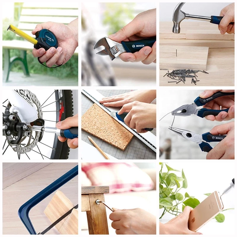 عدة أدوات يدوية متعددة الوظائف من BOSCH طقم أدوات إصلاح منزلية طقم أدوات النجارة طقم معدات يدوية متعددة الاستعمالات مع صندوق #6