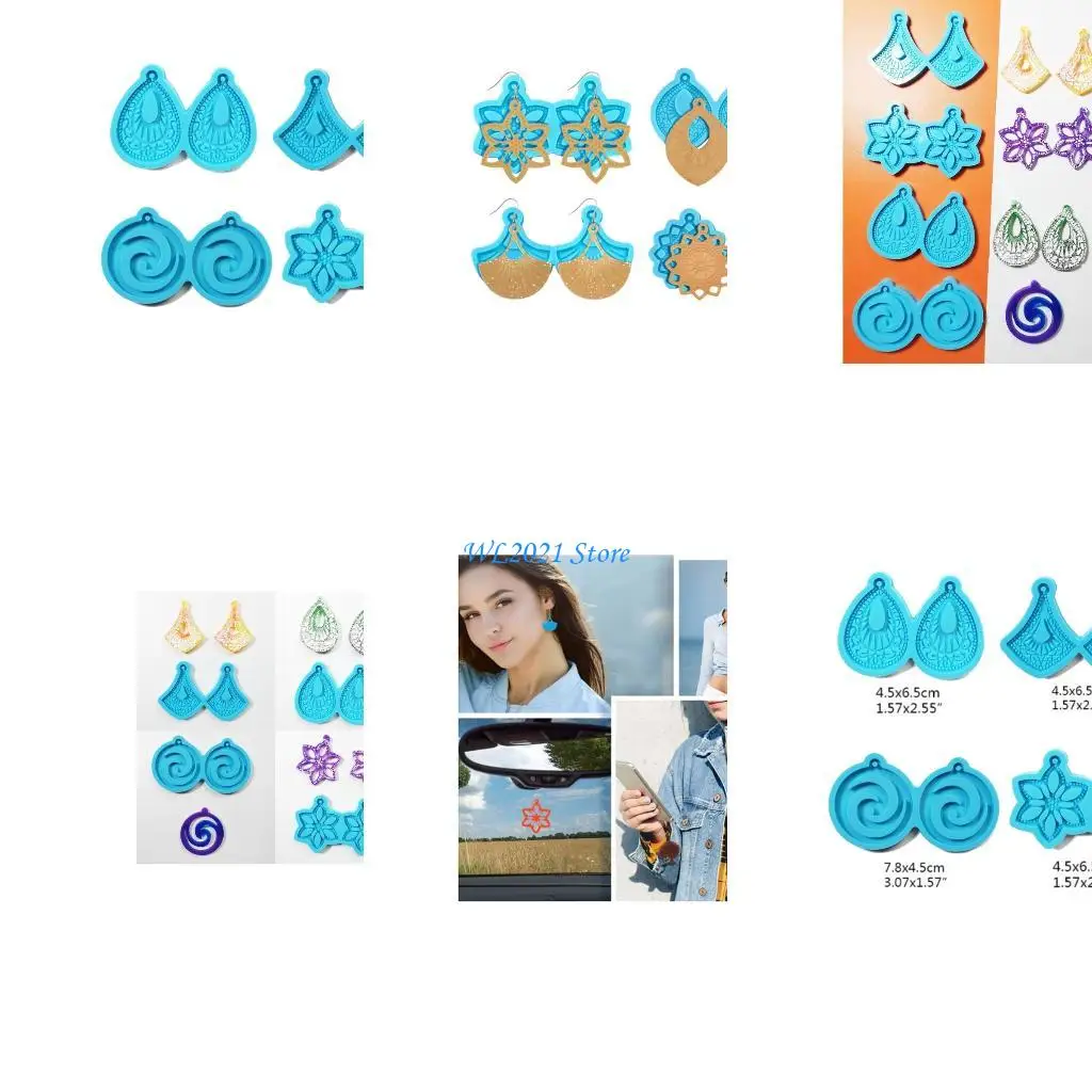 

G5GC 4xTear Drop Round Resin Earring Mold for Jewelry Making Mirrored Design Silicone Mold Epoxy Craft DIY Decor Tool