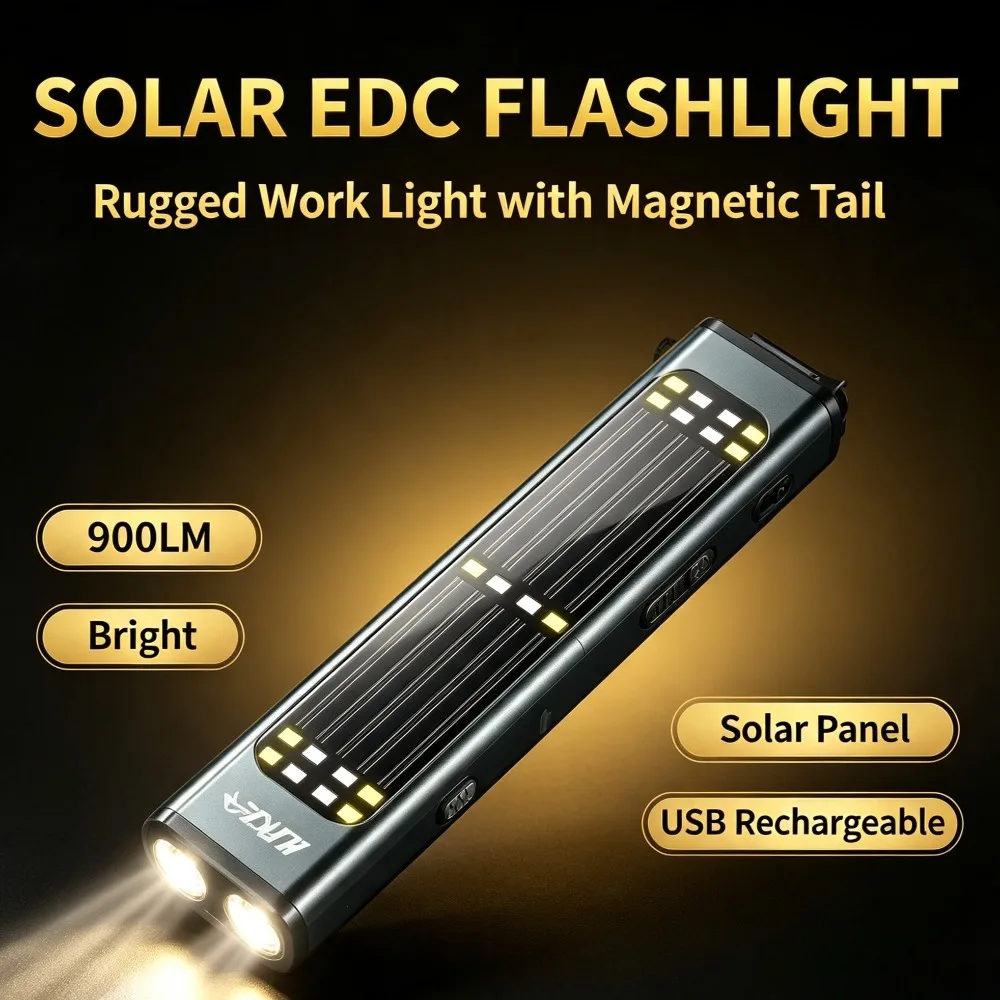Solar Charging Flashlight Magnetic Aluminum Alloy Portable High Lumen Work Torch for Outdoor Emergency Auto Repair Lighting