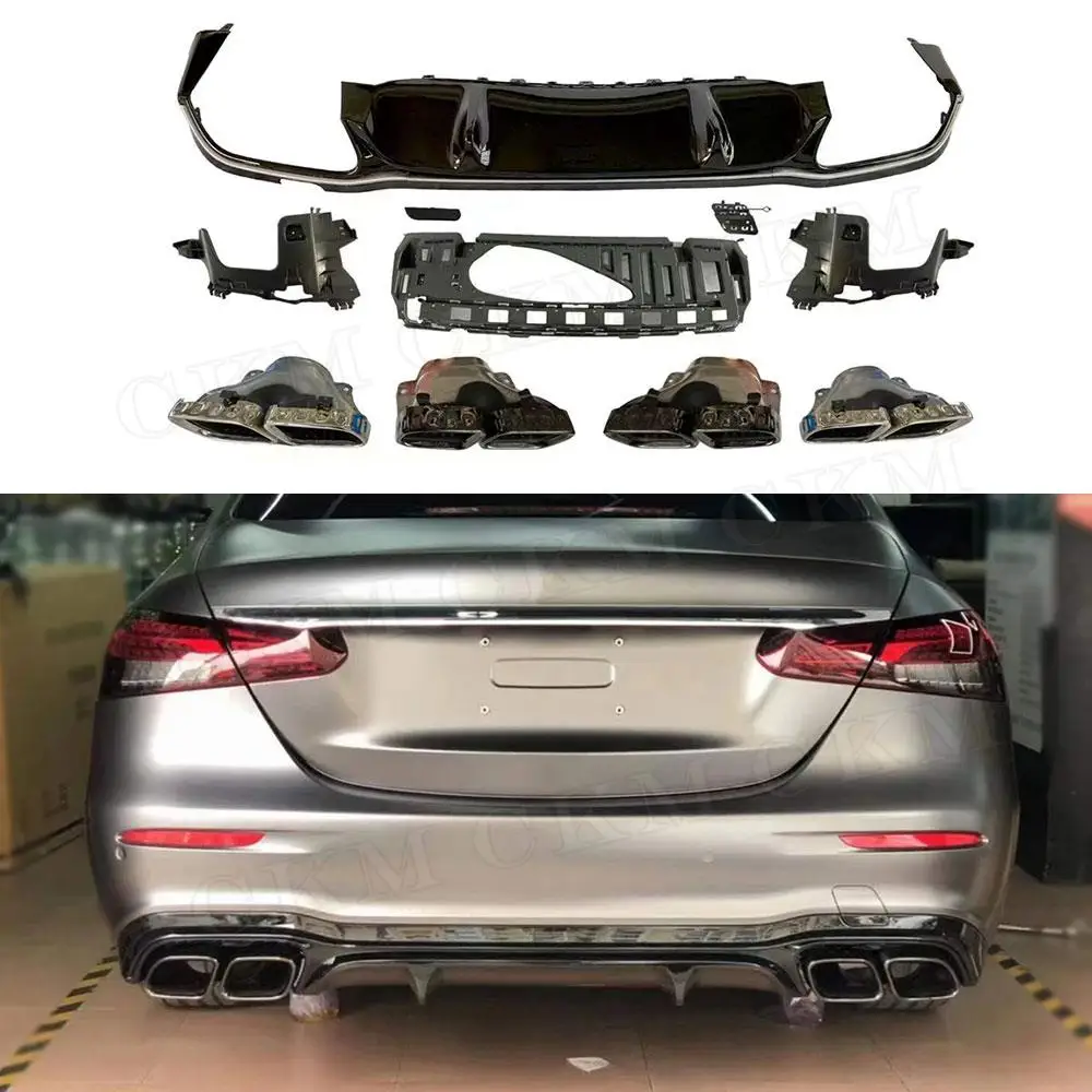 W213 Gloss Black Rear Bumper Lip Diffuser with Exhaust Tips for Benz E Class E63 AMG Sport Bumper 2016-2021 not standard