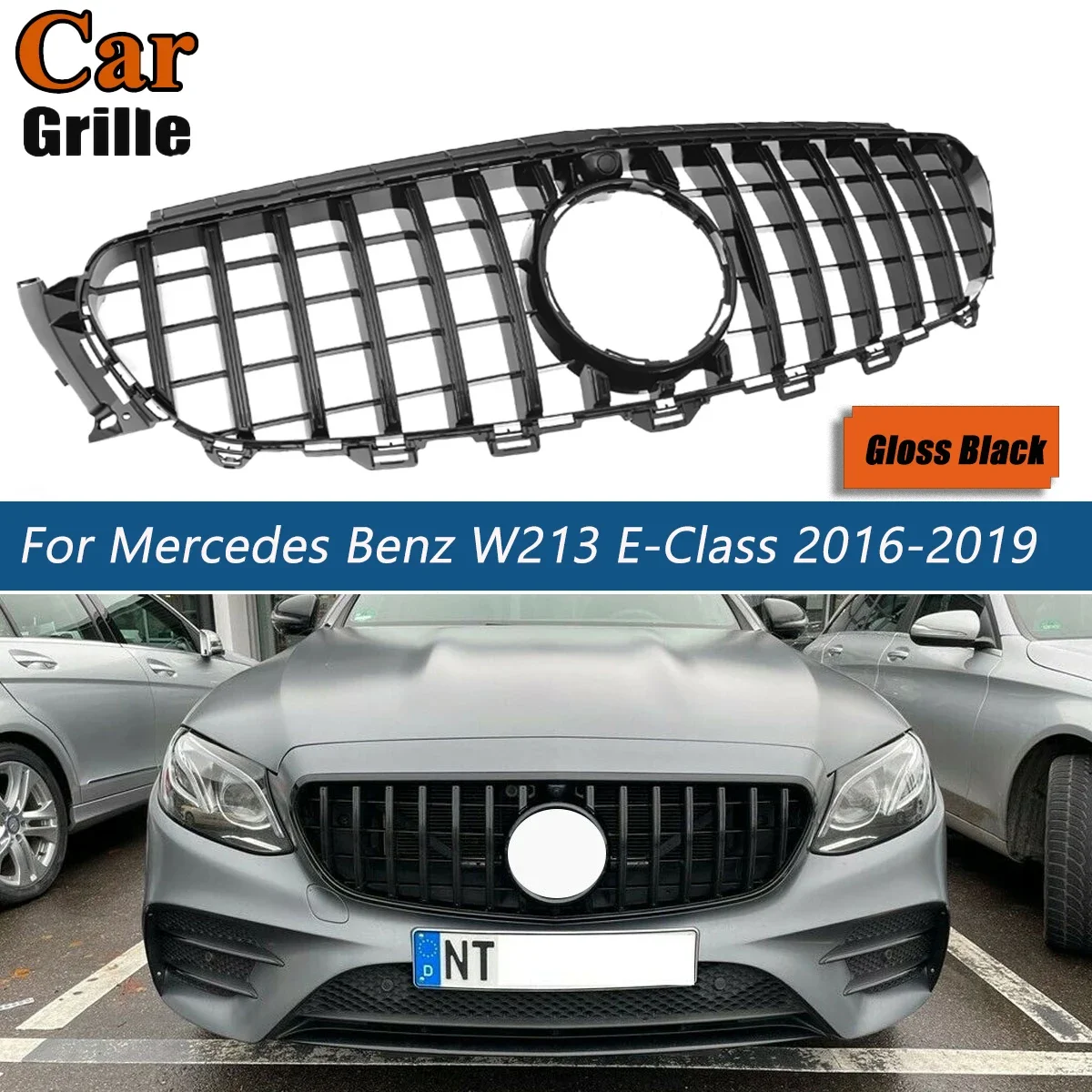 

Front Bumper Grille Grills For Mercedes Benz E Class W213 E200 E300 E400 E43 Gloss Black GTR Style 2016-2018 Replacement Part