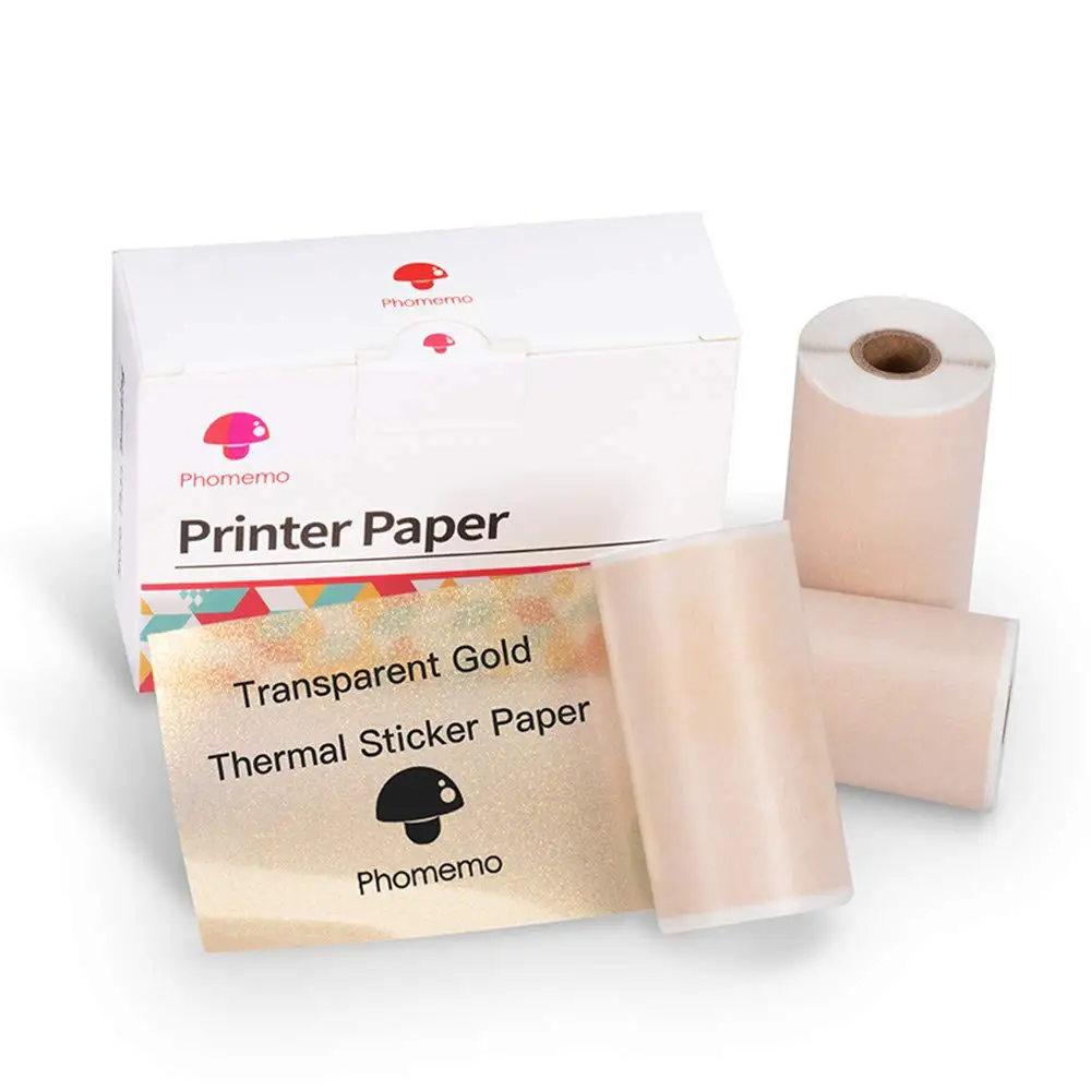 

3 Rolls/Box 50mm*3.5M Phomemo Gold Gliter Transparent Self-Adhesive Thermal Sticker Label Paper Phomemo M02/M02S/M02Pro Printer