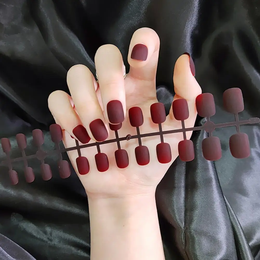 Matte, runde Kopf-Kunstnägel, kein Kleber, zum Aufdrücken der Nägel, vollständige Abdeckung, rosa, weiß, kurz, quadratisch, abnehmbar, künstliche künstliche Nägel, 24 Stück