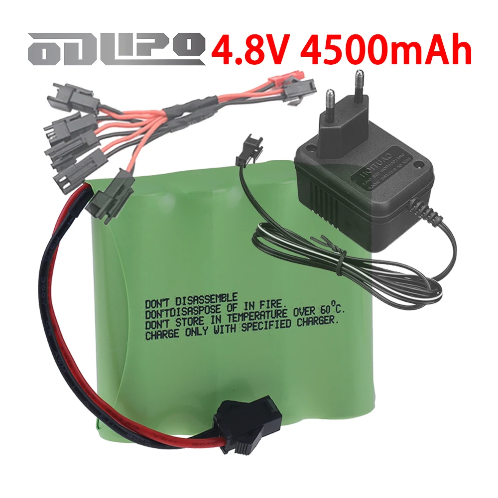 2026 (SM Plug) 4.8v 4500mah NiMH AA Battery Pack + 4.8v Charger For Rc toys Boats Cars Tanks Robots 4.8v Rechargeable Batteries