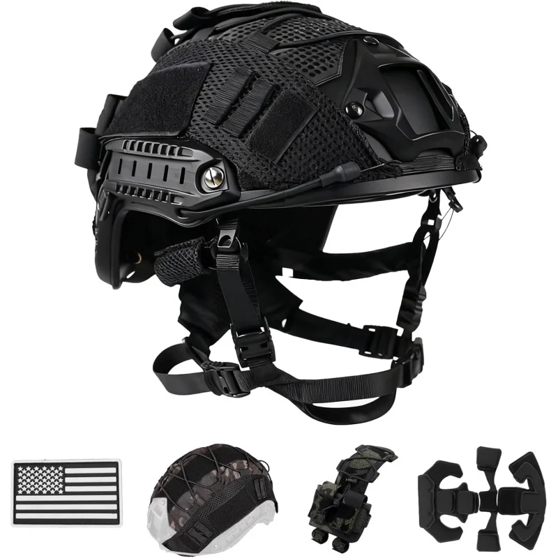 Adjustable Tactical Helmet with Battery Pouch & Cover for Airsoft, Cosplay, Outdoor Games