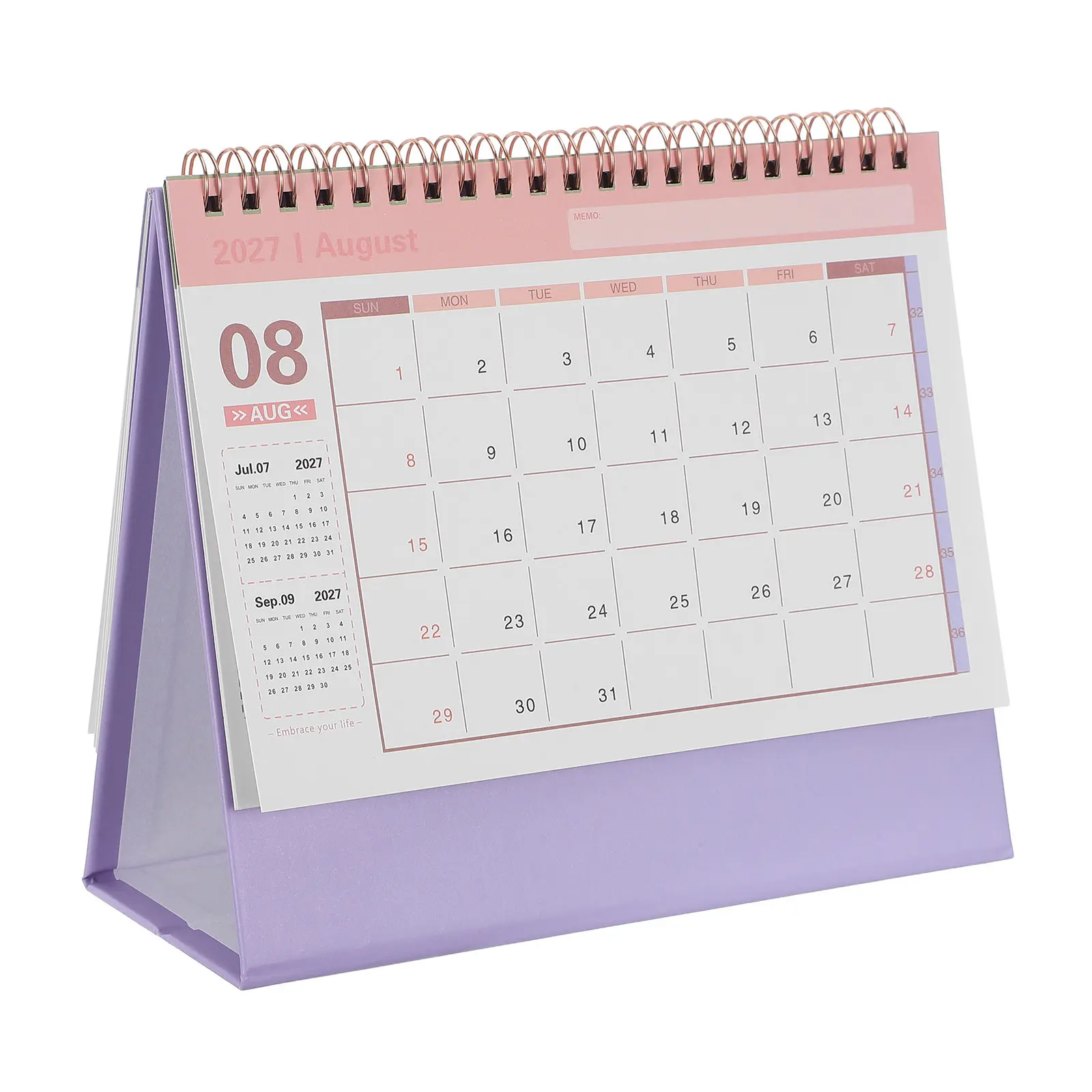 2027 Desk Calendar Compact Paper Design Twin Wire Binding Monthly Flip Planner Academic Year Desktop Organizer Office School