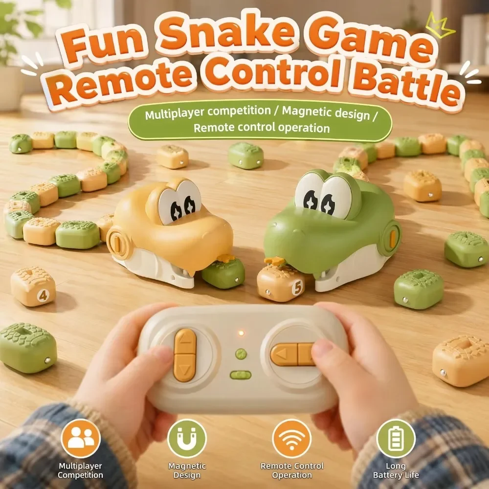 Remote Control Snake Magnetic Suction Car Toy Cartoon Cobra with Light Sound 2‑Player Interactive Competitive Game Toy