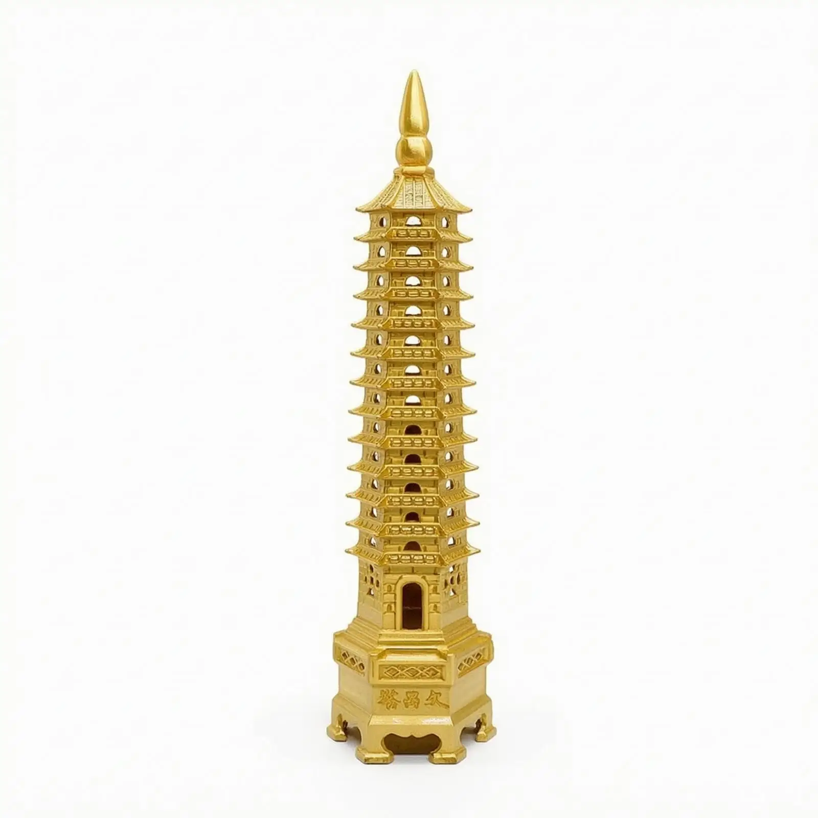 Intricate Copper Decorative Tower Scholar Pagoda with Pointed Finial for Office Shelf Home Library Display