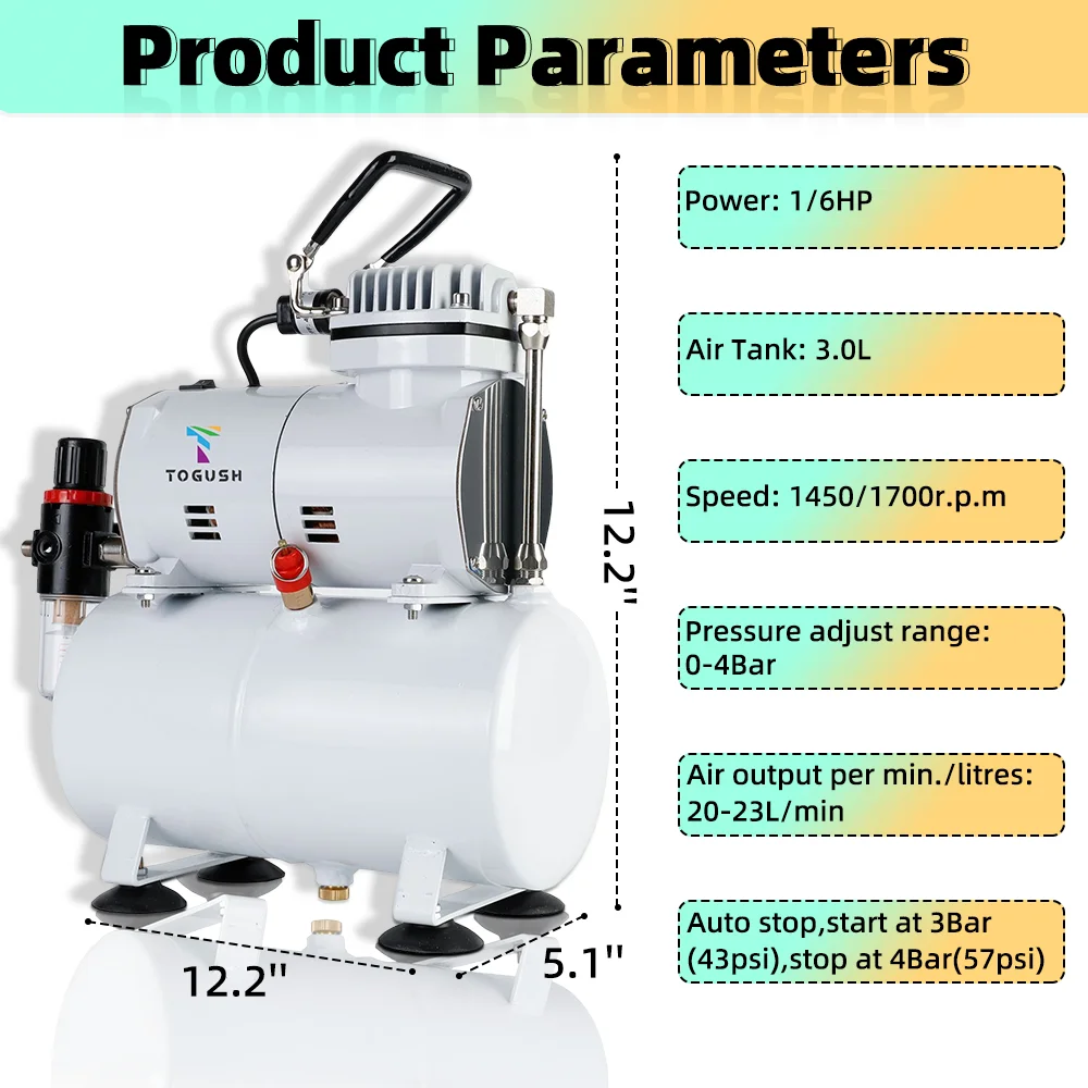 OPHIR Airbrushes Compressor with 3L Tank with 2 Airbrush and 15 Colors Airbrush Paint Set for Model Painting Hobby Craft BP025