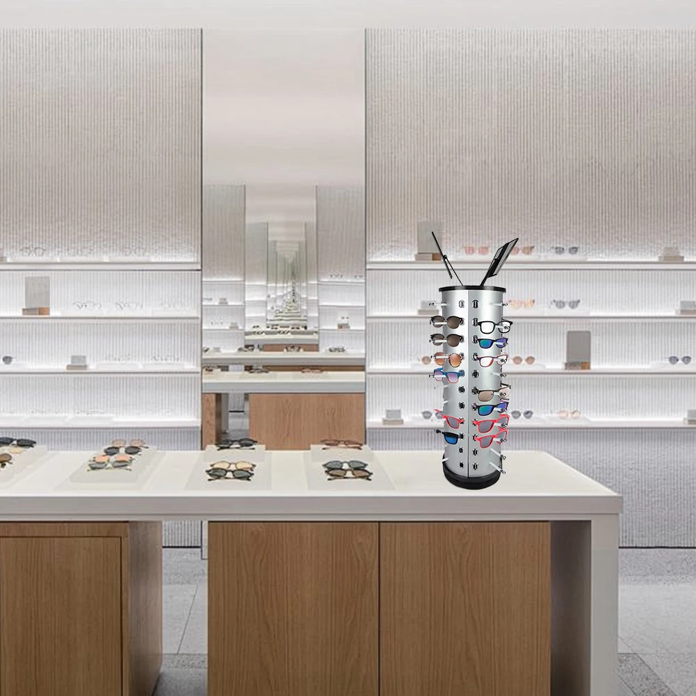 

Вращающийся на 360 градусов, 44 пары держателей для солнцезащитных очков с зеркальной подставкой для солнцезащитных очков, 44 пары отдельно стоящих хранения очков