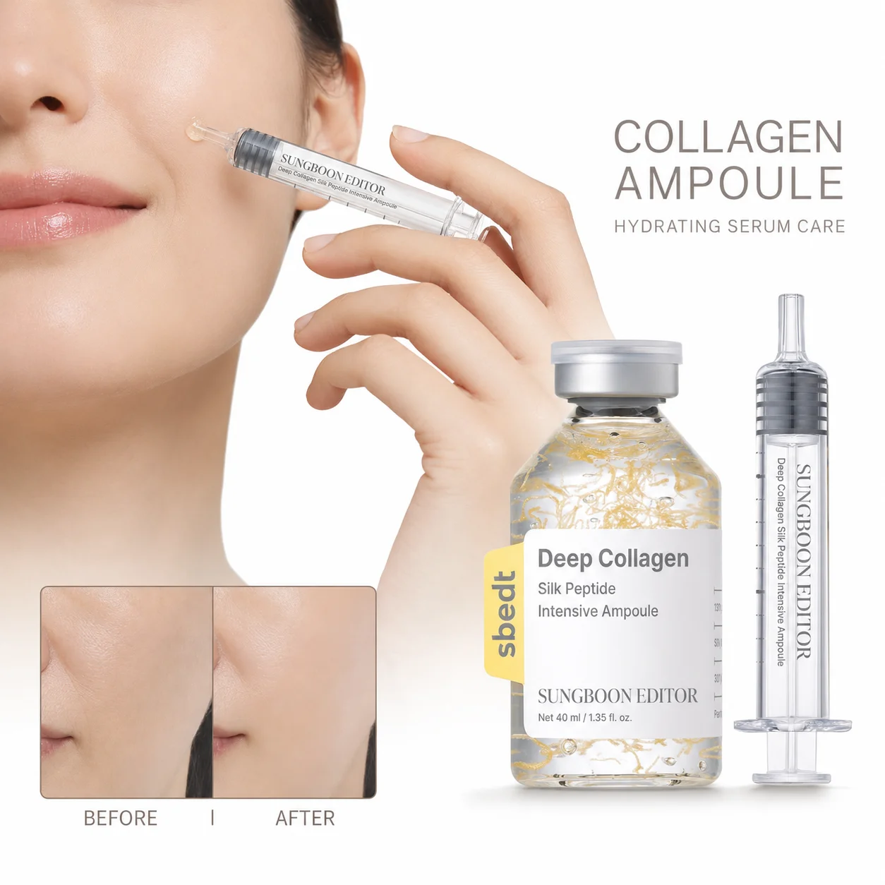Collagen Facial Serum Set 40ml Syringe Applicator Hydrating Firming Essence Non Sticky Skin Care Moisturizing Repair Serum